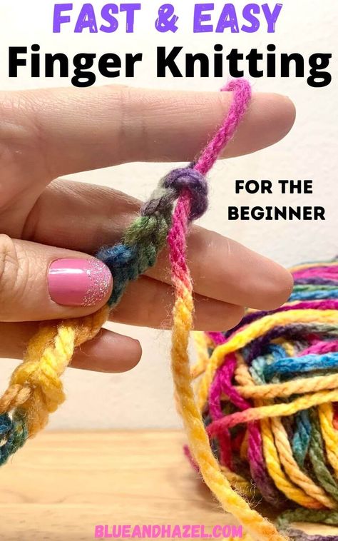 What To Do With Finger Knitting, No Knit Yarn Projects, Finger Weaving For Kids, Finger Knitting For Kids Simple, Easy Finger Crochet Projects, Yarn Finger Knitting, Knitting Without Needles, Left Hand Knitting For Beginners, Finger Yarn Crafts