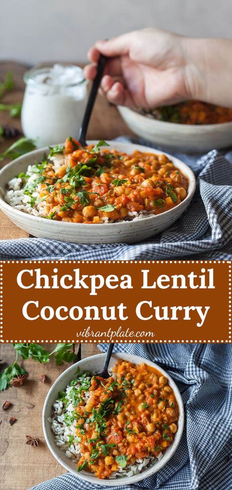 Chickpeas And Lentils, Chickpea Lentil Recipes, Vegan Lentil Curry Recipes, Coconut Curry Lentil Recipes, Lentil Chickpea Recipes, Lentil And Chickpea Curry, Chickpea And Lentil Recipes, Lentil Chickpea Curry, Chickpea Lentil Curry