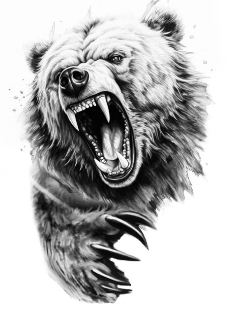 Grizzly Bear Tattoos, Tato 3d, Lup Singuratic, Bear Tattoo Designs, Animal Sleeve Tattoo, Tier Tattoo, Animal Sleeve, Gorilla Tattoo, Bear Artwork