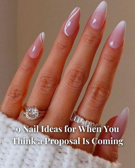 Engagement season is here! 💍✨Here are 9 pre-proposal nail ideas to prep your hands for the big moment. 💅 Follow @hevit_bridal on Instagram for more! Propose Nails, Proposal Nails Engagement Winter, Newly Engaged Nails, Proposal Nails Ideas Almond, Engagement Acrylic Nails, Engagement Nails Ideas Acrylic, Engagement Nails Acrylic, Engagement Nails Ideas Simple, Proposal Nails Ideas