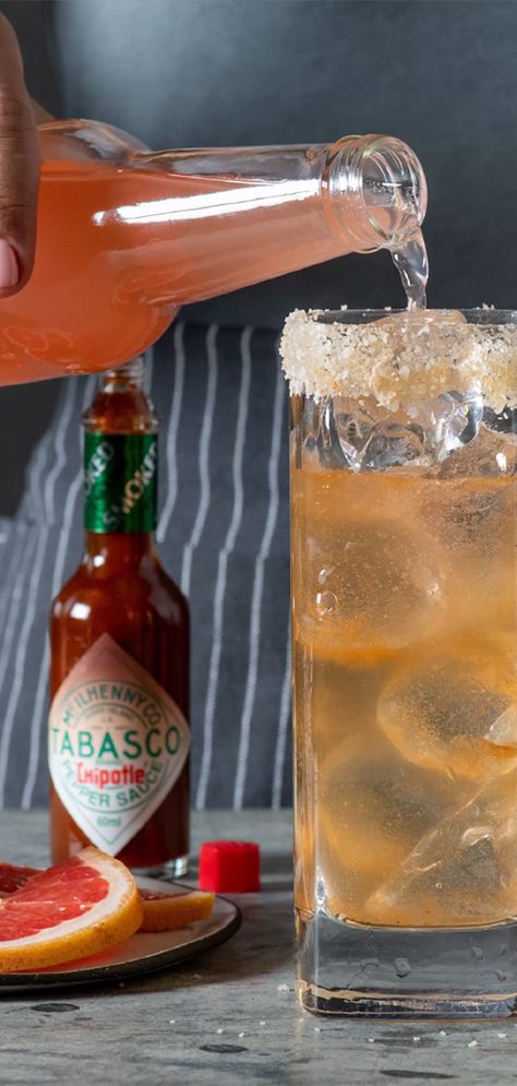 Unlock the smoky potential of the Paloma with TABASCO® Chipotle Sauce. Click on the photo for the recipe. #FlavorYourWorld Nonalcoholic Punch, Tabasco Recipes, Non Alcoholic Punch, Grapefruit Soda, Chipotle Sauce, Shot List, Agave Syrup, Sweet Drinks, Everyday Meals