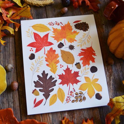 Fall leaves illustration by Pen & Paint Fall Paintings Pumpkins, Fall Marker Art, Autumn Theme Painting, Fall Leaves Pumpkin Painting, Fall Leaves Painting Easy, Fall Leaves Painting Acrylic, Fall Posca Art, Fall Paintings On Canvas Easy Leaves, Thanksgiving Leaf Artwork