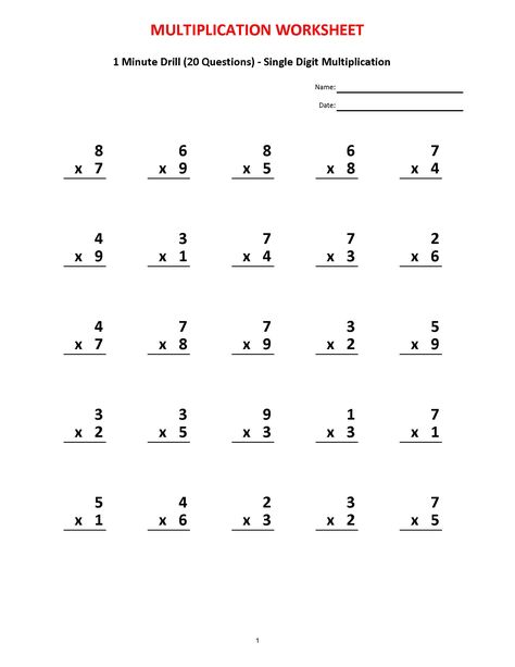 Multiplication 1 minute drill V (10 Math Worksheets with answers)/ pdf/ Year 2,3,4/ Grade 2,3,4/Printable worksheets/ Multiplication test #multiplicationsheet #mathworksheets #worksheets #math #kidsmathworksheets #mathpractice #mathworksheet #homeschoolprintable Mad Minute Multiplication, Mad Minute Math, Multiplication Test, Math Worksheets Multiplication, Math Minutes, Math Division Worksheets, Grade 4 Math, Math Drills, Math Subtraction