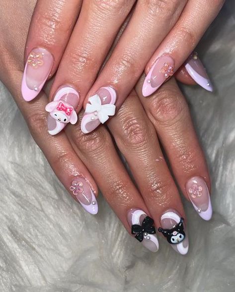 Matching Acrylic Nails For Best Friends, Nails Designs Almond, Kuromi Nails, Nails Funky, Fake Nails Designs, Nails Pretty, Asian Nails, Hello Kitty Nails, Almond Nails Designs