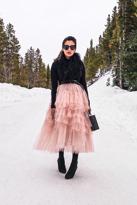 Click through to see my FAVORITE tulle skirt - Comes in Black and Blush  ShirinAskari.com . . . #tulle #tulleskirt #fashioninspo #fashionstyle #winteroutfit #chicstyle #blushtulle #sjp #ruffled #chicwish Tulle Skirt Outfit Fall, Long Pink Tulle Skirt Outfit, Pink Tulle Skirt Outfit Winter, Tulle Skirt Winter Outfit, Blush Tulle Skirt Outfit, Tulle Skirt Winter, Tulle Skirt Outfit Formal, Tahoe Photoshoot, Tulle Midi Skirt Outfit