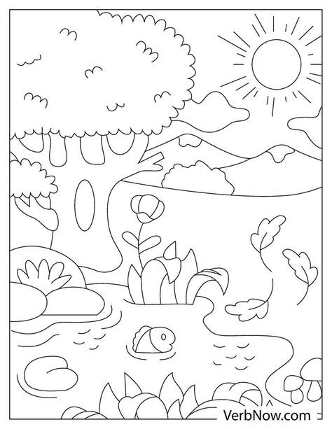 Nature17 Coloring Pages Simple Aesthetic, Kalikasan Drawing, Nature Coloring Pages, Colouring Heaven, Farm Coloring Pages, Beach Coloring Pages, Easy Art For Kids, Typography Shirts, Free Adult Coloring Pages