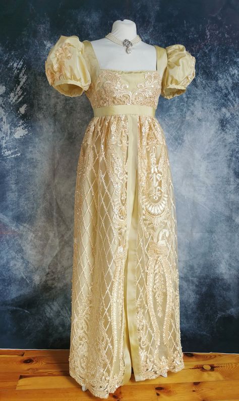 1810s Dress, Ball Gown Costume, Lace Embroidery Dress, Gown Costume, Daphne Bridgerton, Regency Gown, Regency Era Fashion, Dress Ball Gown, Regency Dress