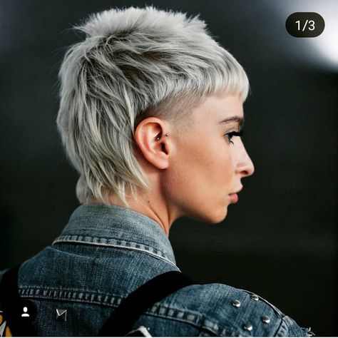 Teri Ellen Hair on Instagram: “Baby mullet LAST Week For @thetylerpeters for @ruffians on #hjmen stage at #saloninternational2018 #mullet #girlswithshorthair #blonde…” Short Mullet Shaved Sides, Short Punk Hair Pixie, Short Pixie Mullet, Very Short Mullet, Mullet With Shaved Sides, Baby Mullet, Grey Mullet, Short Punk Hair, Short Mullet