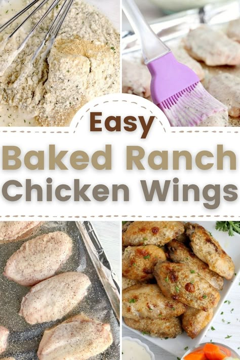 These Baked Ranch Chicken Wings are perfect to share with your friends and family and may just become a new favorite appetizer recipe. Baked Ranch Chicken Wings, Ranch Wings Recipe, Easy Baked Ranch Chicken, Wings Recipe Oven, Chicken Wings Recipe Oven, Ranch Chicken Wings, Ranch Dressing Chicken, Whole Baked Chicken, Easy Chicken Wings