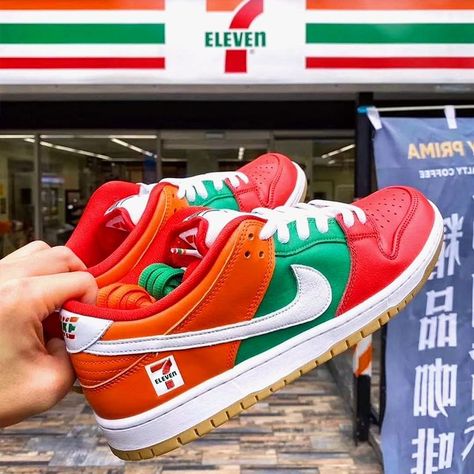 Nike Sb Dunk Low Red, Nike Fashion Shoes, 7 Eleven, Nike Sb Dunk Low, Sb Dunk Low, Nike Sb Dunk, High Shoes, Nike Sb Dunks, Sb Dunk