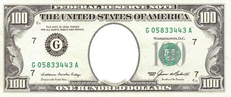 Money | Festisite - insert your students' photos onto US money and print. Would be great to post with essays entitled "If I Were President" for President's Day. Money Template Design, 100 Dollar Bill Template, Fake Dollars Printable, Fake Money Template, Prop Money Printable, Printable Play Money Template Free, Fake Money Printable For Kids, Money To Print, Free Printable Play Money