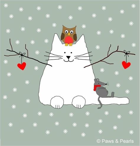 Cat Christmas Cards, Planner Art, Christmas Card Art, Watercolor Christmas Cards, Cat Artwork, Cat Cards, Diy Christmas Cards, Cats Illustration, Christmas Drawing