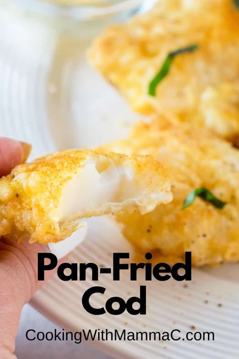 Fried Cod Fish Recipes, Fried Cod Recipes, How To Cook Cod, Cod Fillet Recipes, Fried Cod Fish, Seafood Tacos, Fish Batter Recipe, Cod Fish Recipes, Pan Fried Fish