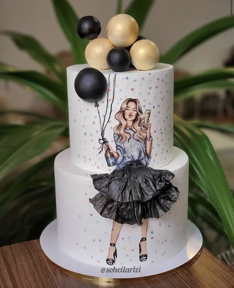 Latest Cake Designs, White And Gold Cake, Watercolor Cakes, Modern Birthday Cakes, Dessert Chef, Candy Birthday Cakes, Silhouette Cake, Girly Cakes, Elegant Birthday Cakes