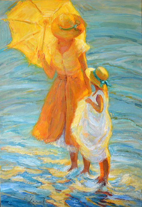 Summer Memories by Diane Leonard, Oil, 30 x 20 Diane Leonard, Memories Artwork, Mood Painting, Memory Artwork, Renoir Art, Umbrella Painting, Summer Art Projects, Renoir Paintings, Auguste Renoir