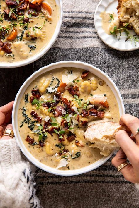 Creamy Gnocchi Soup with Rosemary Bacon | halfbakedharvest.com Pumpkin Gnocchi Soup, Creamy Gnocchi Soup, Creamy Gnocchi, Autumn Soup, Half Baked Harvest Recipes, 2023 Recipes, Gnocchi Soup, Meatless Dinner, Harvest Recipes