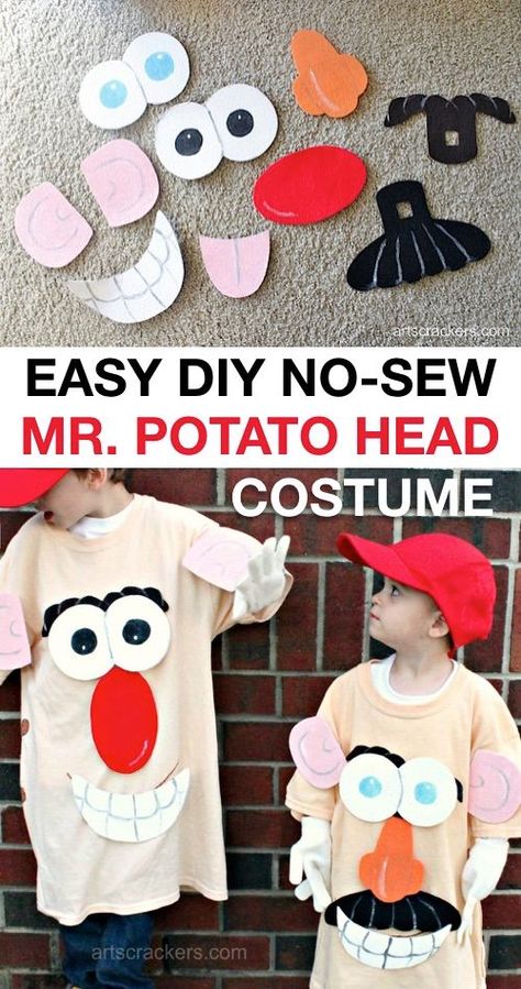 30 Easy DIY Halloween Costumes For Kids (Boys and Girls!) | Homemade Mr. Potato Head Halloween Costume-- great for siblings! And no sew! Halloween Costumes For Kids Boys, Costumes For Kids Boys, Potato Head Costume, Mr Potato Head Costume, Easy Homemade Halloween Costumes, Costumes Faciles, Diy Costumes Kids Boys, Easy Diy Halloween Costumes, Meme Costume