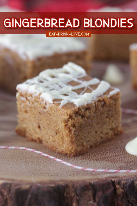 Ginger Bread Brownies, Gingerbread Blondies Recipe, Gingerbread Bars Recipe, Gingerbread Squares, Gingerbread Blondies, Gingerbread Desserts, Cheesecake Blondies, White Gingerbread, Gingerbread Dessert