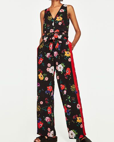 Image 2 of FLORAL TROUSERS WITH SIDE BANDS from Zara Floral Trousers, Trendy Prints, Skirts For Sale, Print Patterns, On Sale, Jumpsuit, Zara, Trousers, Band