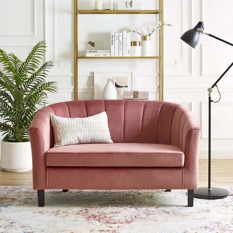 18 Of The Best Loveseats You Can Get On Amazon Small Loveseat, Velvet Tufted Sofa, Couches For Small Spaces, Tufted Loveseat, Pink Couch, Velvet Loveseat, Modern Design Elements, Modern Loveseat, Salon Suites