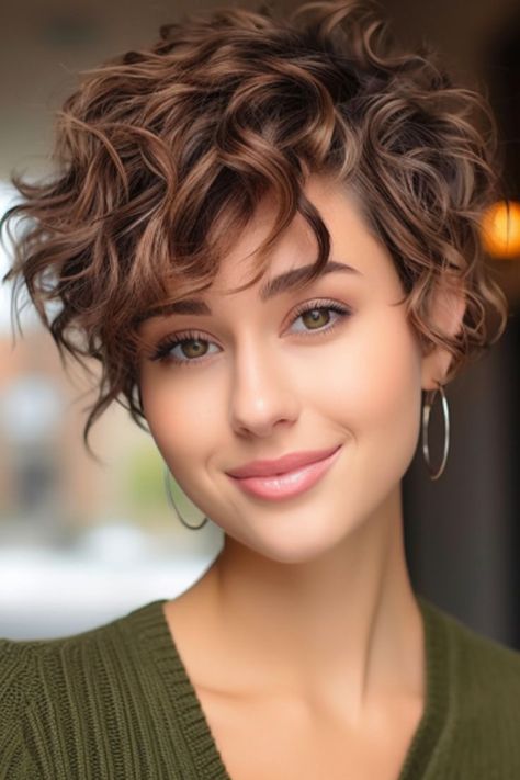 Short Hairstyle Women Curly Pixie, Short Curly Hairstyles With Highlights, Permed Short Hairstyles Curly Pixie, Short Curly Inverted Bob Hairstyles, Cheek Length Hair, Choppy Shaggy Hair, Short Hairstyle Women For Curly Hair, Low Undercut Hairstyles Women, Short Permed Hairstyles Soft Curls Curly Bob