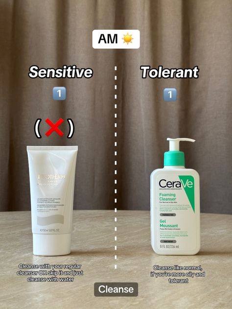 AM, senstive vs. tolerant skin. cleanse, vitamin C, moisturizer, sunscreen. Best Sunscreen For Combination Skin, Sunscreen For Combination Skin, Moisturizer For Combination Skin, Best Sunscreen, Skincare Routines, Best Sunscreens, Best Moisturizer, Asian Makeup, Glass Skin