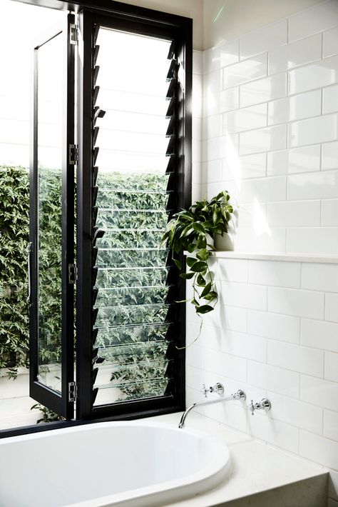 22 inset bathtub design ideas that steal the spotlight Bathroom Window Louvers, Louvre Bathroom Window, Bathroom Louvre Window, Bathroom Garden Window, Louvre Windows Bathroom, Louvers Windows Ideas, Window Opening Ideas, Bathroom Windows Ideas, Louvres Window