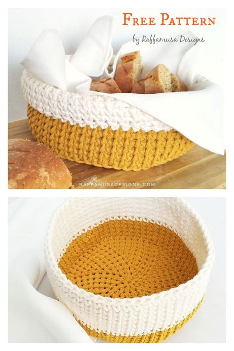 Hexagon Bread Basket Free Crochet Pattern Crochet Bread, Modern Haken, Best Bread, Nesting Baskets, Proofing Baskets, Colorful Baskets, Basket Crochet, Cosy Outfit, Crochet Baskets