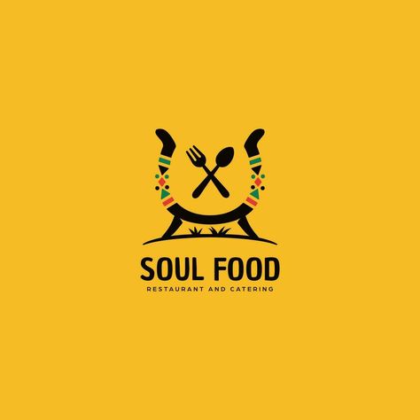 soul food kitchen and catering business logo template of ethnic african american cultural food and restaurant logo with hot pot and african pattern decoration African Restaurant Logo, Catering Business Logo, African Logo, Small Chops, Street Food Design, Catering Logo, Soul Food Restaurant, Cultural Food, Kitchen Logo