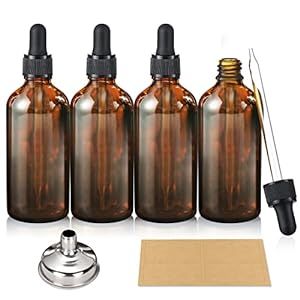 AOZITA 4 Pack, 100ml Dark Amber Dropper Bottles with 1 Funnels & 4 Labels - 3.4oz Brown Glass Tincture Bottles with Eye Droppers for Essential Oils, Liquids - Leakproof Travel Bottles Tincture Bottles, Eye Dropper, Glass Dropper Bottles, Essential Oil Bottles, Large Jar, Dropper Bottles, Travel Bottles, Beard Oil, Bottles And Jars