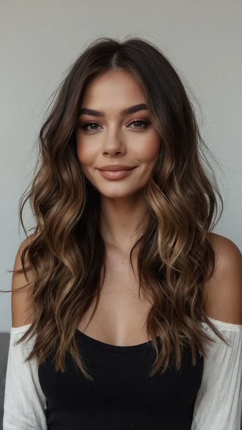 Fall for These 15 Hair Color Trends: The Ultimate Brunette and Blonde Guide - Inspire Inlet Autumn Hair Brunette, Long Hair Brown Highlights, Hair Color Deep Autumn, 2024 Blonde Highlights, Best Hair Color For Deep Autumn, Dark Balayage With Blonde, Autumn Hair 2024, Autumn Hair Ideas, Fall Hair Colors For Fair Skin