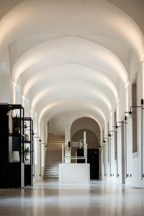 noa* converts monumental 17th-century monastery into monastero arx vivendi hotel in italy Arco Italy, Ribbed Vault, Historic Colours, Spa Interior Design, Hotel Entrance, Spa Interior, Relaxation Room, Unique Hotels, Hospitality Design