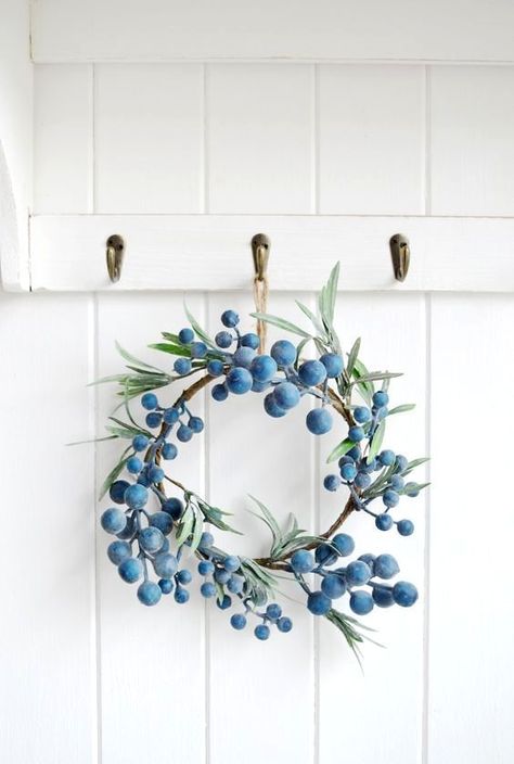 Blueberry Decor, Blueberry Wreath, Lighthouse Home, New England Style Homes, New England Colonial, White Lighthouse, Blueberry Farm, Blue Berries, Farm Cottage