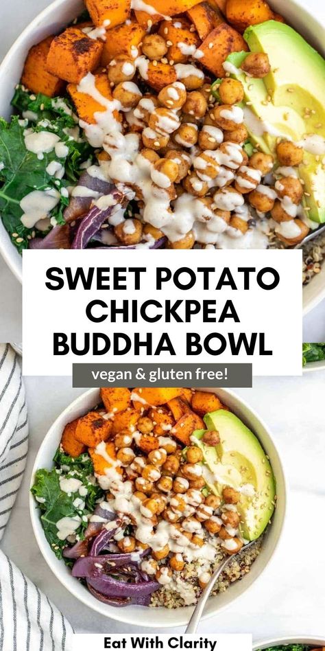 Chickpea Buddha Bowl, Chickpea Potato, Potato Bowls, Potato Chickpea, Sweet Potato Bowls, Buddha Bowls Recipe, Healthy Bowls Recipes, Lemon Tahini Dressing, Healthy Bowls