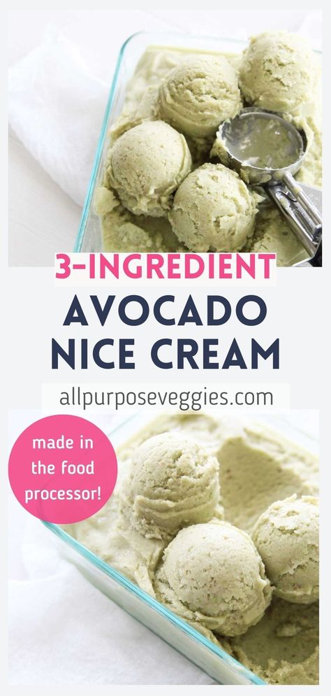 Here’s a simple, easy honey avocado nice cream recipe that only requires 3 ingredients: honey, avocado and frozen bananas! Sweet and silky, this Honey Avocado Nice Cream is prepared in the food processor, and can be made in just a few simple steps! #healthyicecream #nicecream #healthysnacks #vegandesserts #healthytreats #summertreats #avocadoicecream #avocadorecipes Nice Cream Avocado, Banana Avocado Ice Cream, Frozen Avocado Recipes, Frozen Avocado Uses, Honey Avocado, Frozen Treats Recipes, Ms Diet, Summertime Snacks, Vegan Ice Cream Recipe