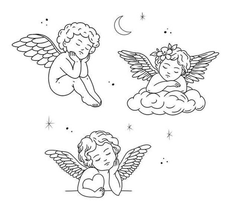 Minimal Cherub Tattoo, Angel Cherub Tattoo Design, Flash Angel Tattoo, Easy Cherubs Drawing, Tattoo Cherub Angel, Cherub Wings Tattoo, Two Cherub Angel Tattoo, Cherub Flash Tattoo, Cherub Holding Heart Tattoo