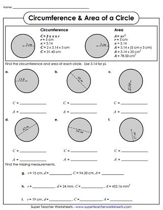 Circle Worksheet, Circumference Of A Circle, Area And Perimeter Worksheets, Area Worksheets, Area Of A Circle, Multiplication Word Problems, Maths Area, Geometry Worksheets, Circle Math