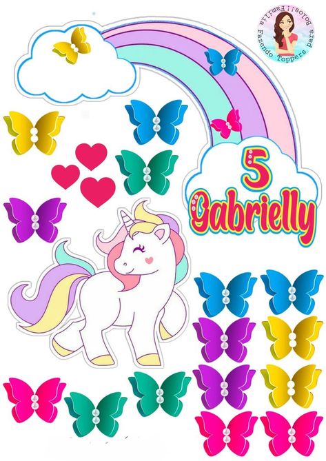 Topper Unicorn Printable, Butterfly Cake Topper Printable, Unicorn Number Cake, Disney Princess Decorations, Fondant Unicorn Cake Toppers, Unicorn Cake Design, Diy Unicorn Cake, Printable Unicorn Birthday, Unicorn Topper