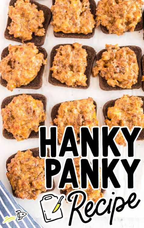 Hanky Panky Recipe - Spaceships and Laser Beams Melba Toast Appetizers, Hankie Pankie Recipe, Hanky Pankies Recipe, Bread Substitutions, Hanky Panky Recipe, Appetizer Bread, Pumpernickel Bread, Melba Toast, Ball Recipes