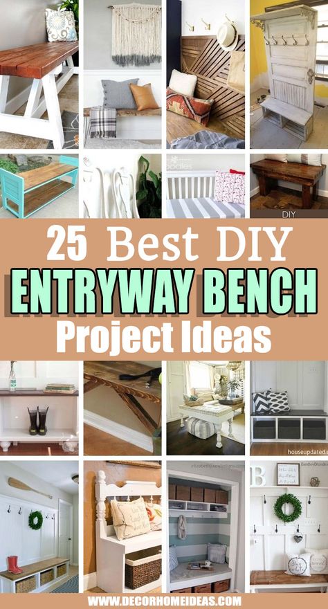 Storage Benches Entryway, Small Entryway Shoe Storage Ideas Diy, Entryway Bench Coat Rack Shoe Storage Diy, Diy Foyer Bench Entryway, Entry Way Shoe Bench Ideas, Diy Foyer Bench, Bench Seat Coat Rack, Entry Coat Rack Bench, Entryway Storage Bench Ideas