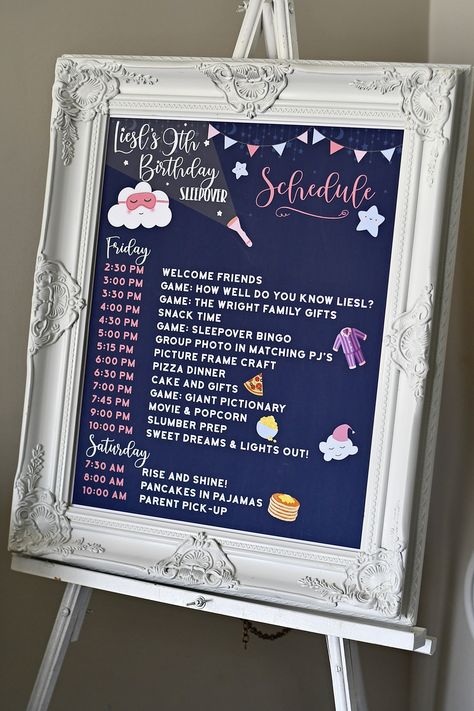 Project Nursery - The key to a great event is having a great schedule! Sleepover Schedule, Birthday Party Sleepover, Slumber Party Birthday, Girls Slumber Party, Party Sleepover, Pancakes And Pajamas, Sleepover Birthday Parties, Girl Sleepover, Fun Sleepover Ideas