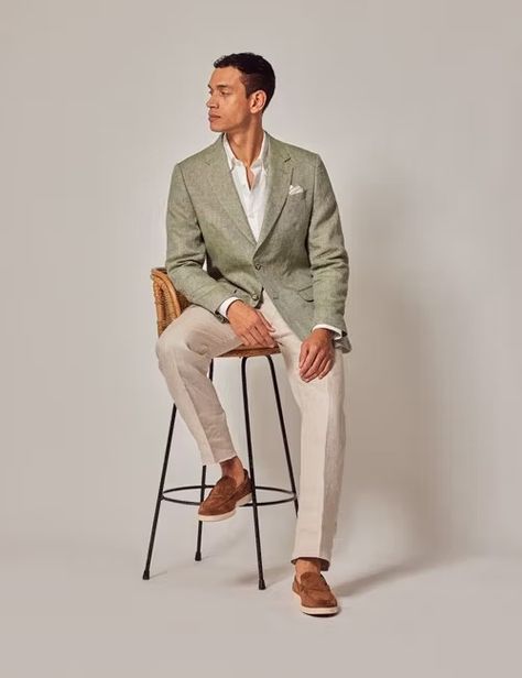 Coats and Jackets For Men - Hawes & Curtis Men’s Linen Suits, Mens Summer Wedding Attire Guest Casual, Sage Green Suit Wedding, Groom Summer Wedding Attire, Sage Linen Suit, Spring Suits For Men, Linen Groom Suit, Groom Linen Suit, Wedding Suit Summer