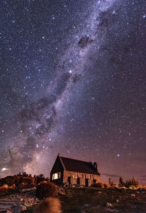 Lake Tekapo New Zealand, Tekapo New Zealand, Milkyway Galaxy, Night Landscape Photography, Dreamy Places, New Zealand South Island, Way To Heaven, Good Shepherd, Galaxy Pictures