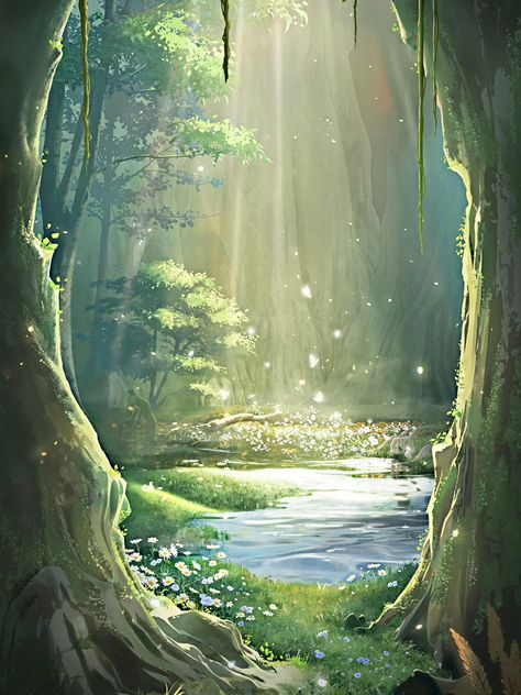 Diy Fairy Door, Forest Drawing, Forest Mural, Forest Scenery, Digital Painting Techniques, Glowing Art, Ghibli Art, Landscape Illustration, Cool Landscapes