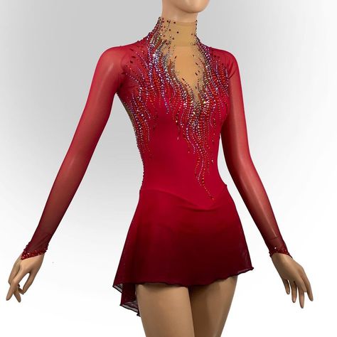 Maroon Figure Skating Dresses, Skating Dresses Ideas, Figure Skating Dresses Red, Red Skating Dress, Red Ice Skating Dress, Red Figure Skating Dresses, Winter Dance Dresses, Ice Dance Dresses, Circus Dress