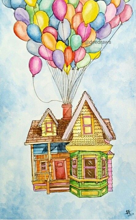 Disney Up Drawing, Up Disney Drawing, Movie Up Painting, Disney Up House Drawing, Up Drawings Pixar House, Up Movie Drawing, Up Drawing, Casa Up, Up House Drawing