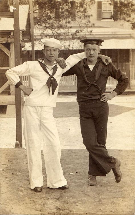 https://flic.kr/p/6KHCEj | Two Sailors, Portsmouth, VA, circa 1910 | Scanned real photo postcard Vintage Sailor, Navy Sailor, Sailor Pants, Sailor Suit, Manama, Vintage Nautical, Men In Uniform, Military Men, Vintage Portraits