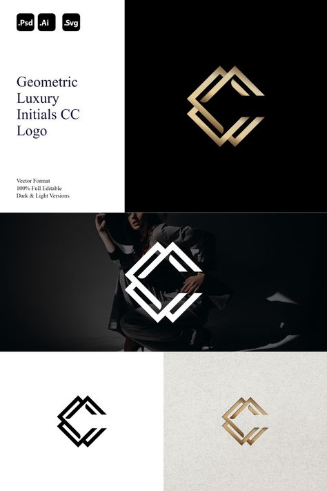 Brand Logo Design: Logo Ideas Geometric Monogram Logo, Cc Monogram Logo, Clothing Brand Logo Design Ideas, High End Logo Design, Logo Design For Clothing Brand, Cc Logo Design, Logo Design For Clothing, Brand Logo Design Ideas, Modern Luxury Logo Design