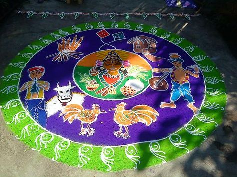 Pongal Rangoli Design Beautiful, Sankranthi Muggulu Indian Rangoli Designs, Sankranthi Rangoli Designs, Pongal Rangoli Design, Sankranti Muggulu, Sankranthi Rangoli, Santa Claus Drawing, Pongal Kolam, Sankranthi Muggulu