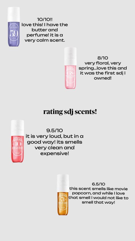 rating sdj scent! comment your fav and which product should rate next! #beauty #preppy #soldejaneiro #71,68,40,59 #rating #fragrance #perfume Movie Popcorn, Perfume Organization, Perfume Scents, Perfume Collection, Makeup Inspo, Glow Up?, That Way, Body Care, Scents